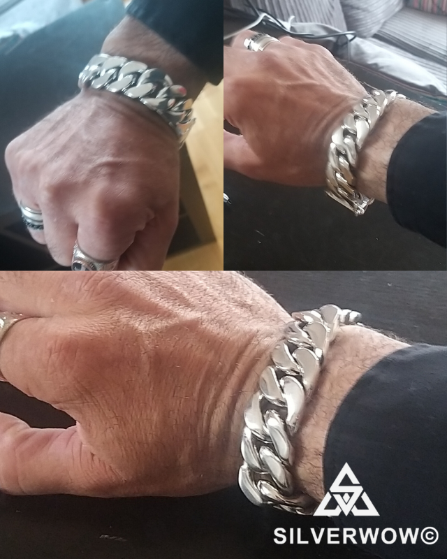 Jason with 20MM Wide, Fat, Chunky Curb Bracelet for Men | BY Silverwow