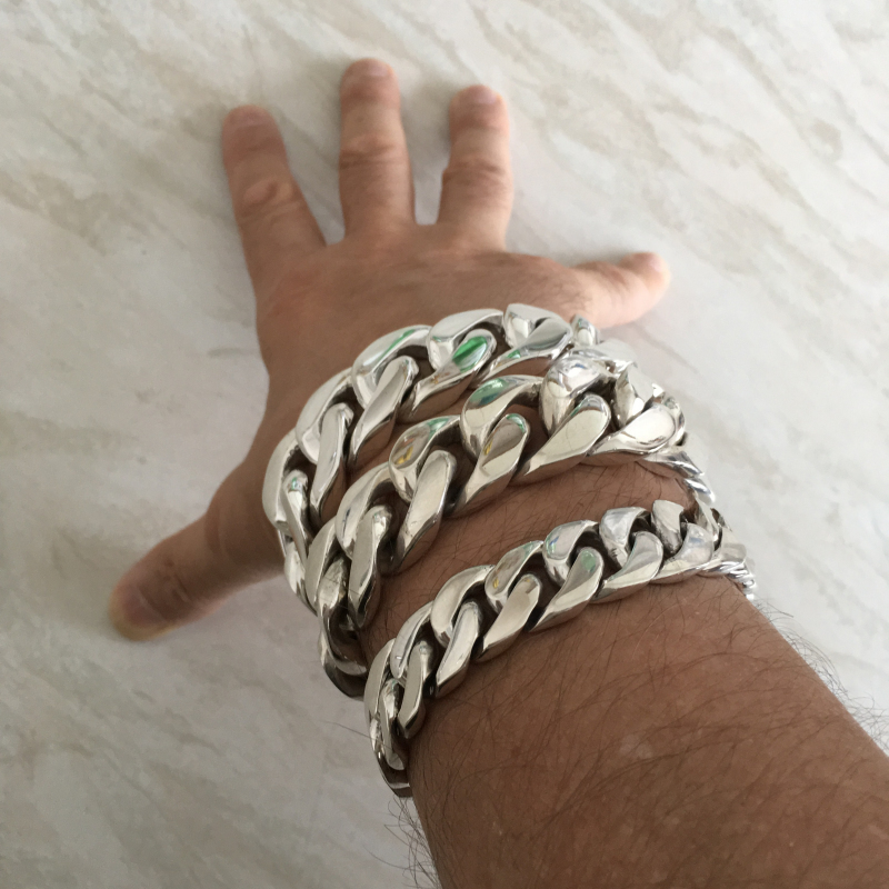 Silver curb link bracelet 15 -20 - 25mm - 8 inch. side by side5