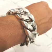 Jowita from Ontario wearing his 35mm Very Heavy Silver Curb Bracelet