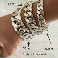 Curb Link Bracelets size comparison 15mm - 20mm & 25mm